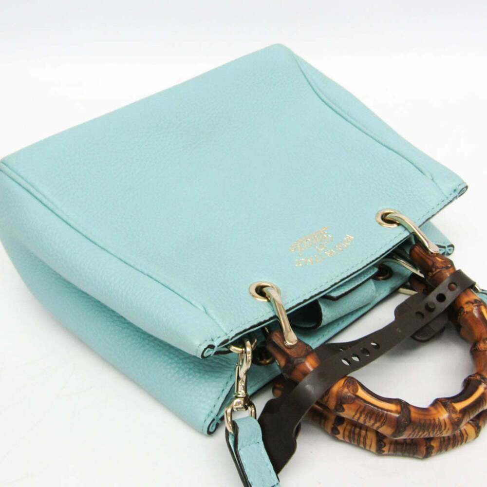 GUCCI Authentic Blue Leather Bamboo Shoulder Bag - Picture 9 of 16